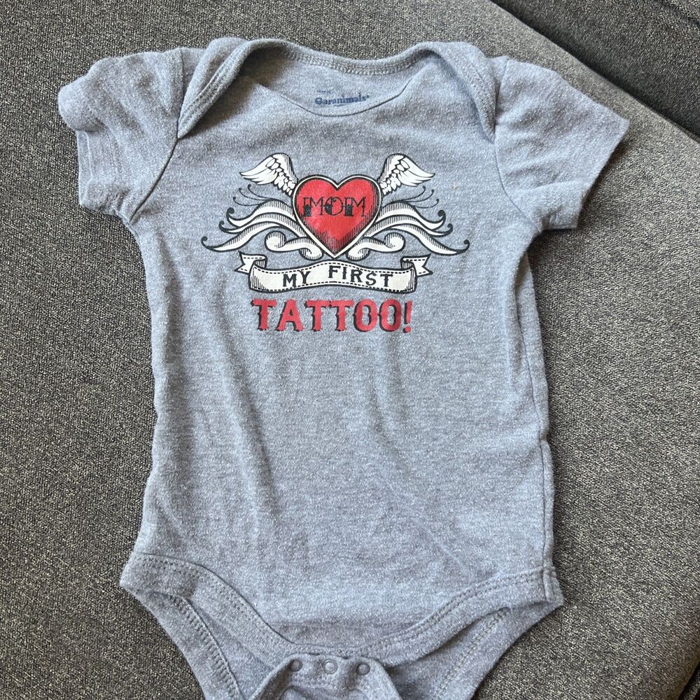 “Mom” My First Tattoo !! Baby Clothes 12M  One Piece Bodysuit Garanimals